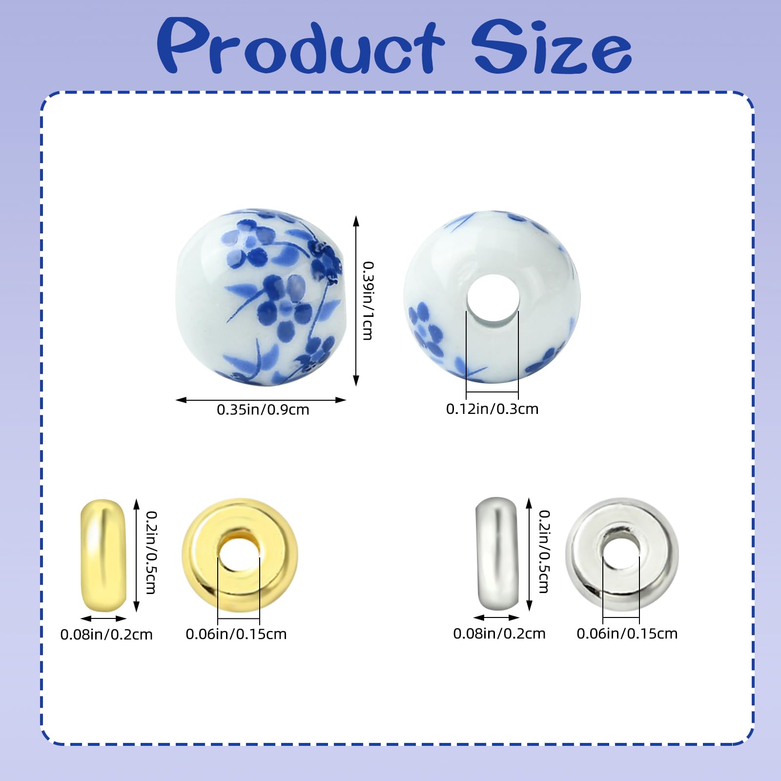 140 perline rotonde in ceramica per la creazione di gioielli con fiore blu stampato perline distanziali kit per braccialetti collane e forniture fai da te