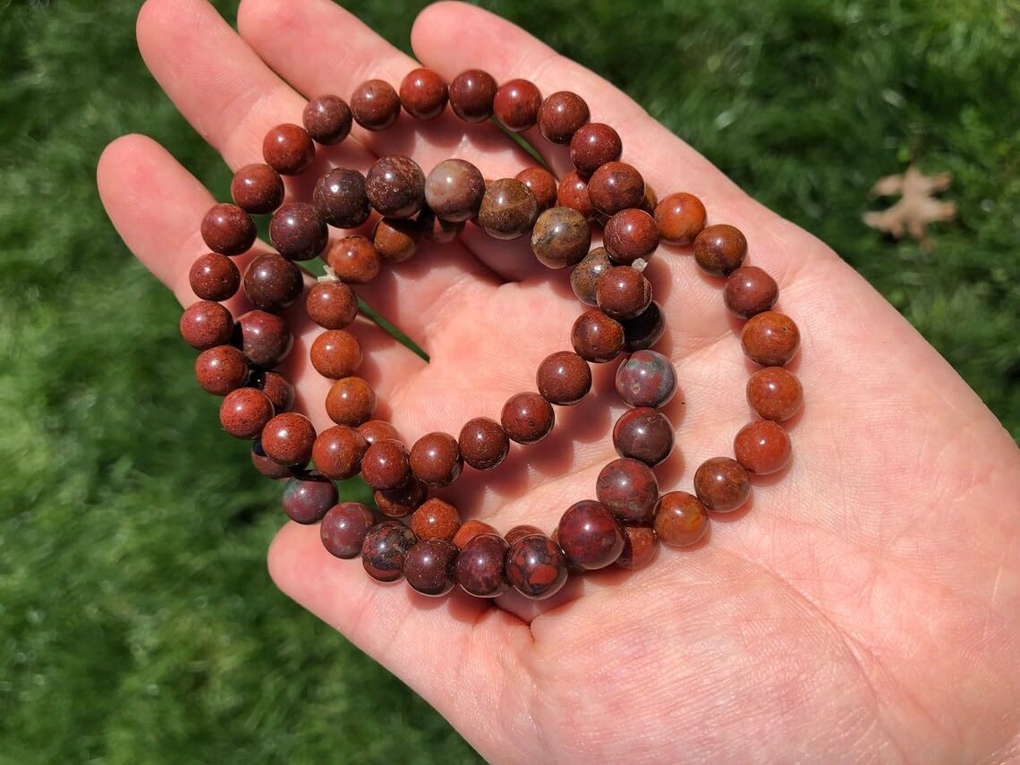 Braccialetto in diaspro rosso fatto a mano con pietre semipreziose naturali da 10 mm, perline rotonde lisce ed elastiche, braccialetto bohémien, braccialetto per meditazione spirituale, regolabile,