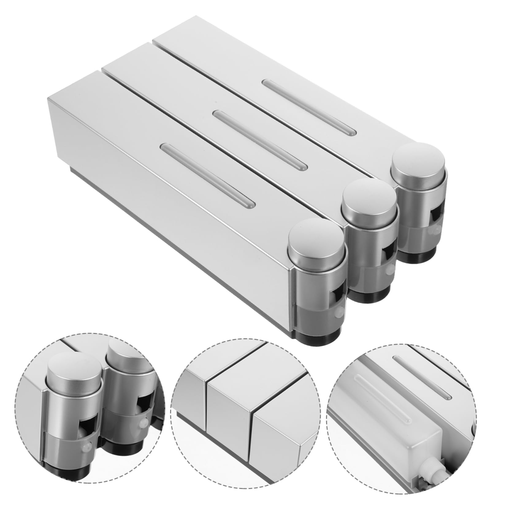 Dispenser Sapone da Muro Manuale a 3 Scomparti, Argento, Abs e Pvc, Design a 3 Teste, per Doccia e Bagno, Ricaricabile