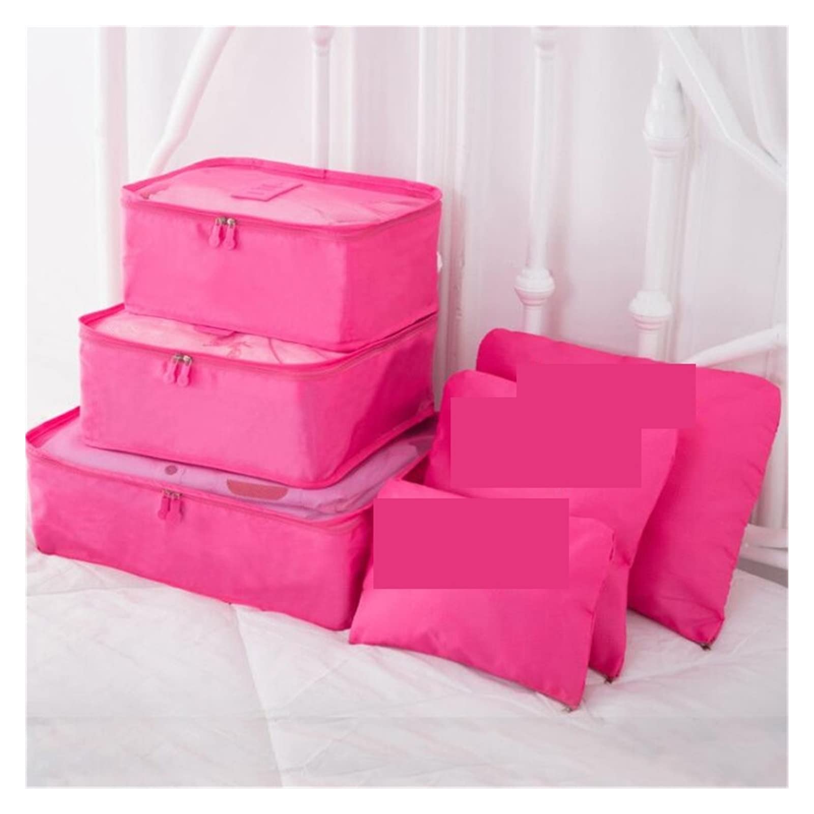 6PCs/Set Travel Bag Clothing Organizer Multifunctional Storage Bag High Capacity Mesh Packing Cubes Unisex Luggage Organizer Bag Dust Cover for Clothes (Rose Red 1)