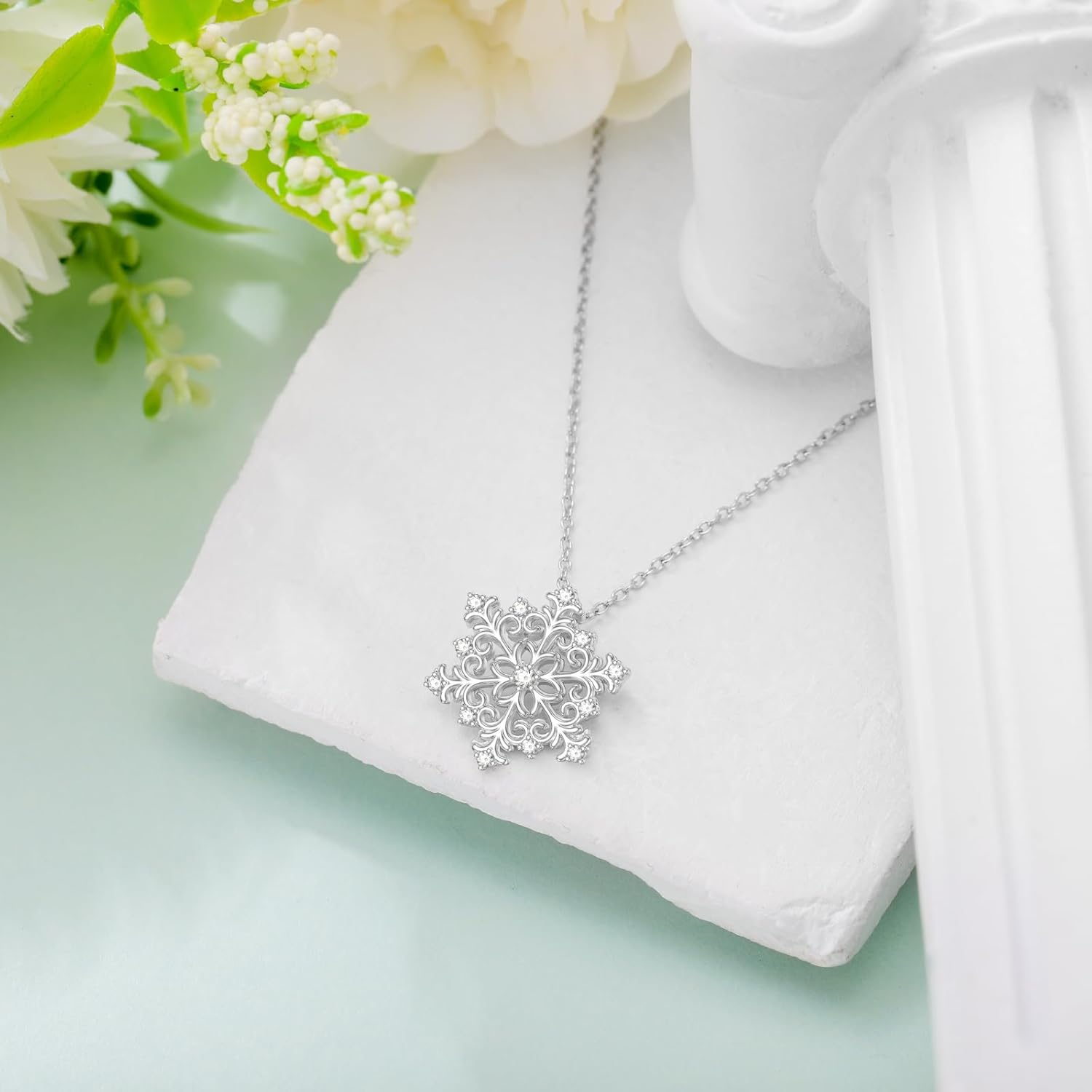 Diamond Snowflake Necklace 925 Sterling Silver Snowflake Pendant Necklace Christmas Jewelry Gifts for Women Wife - Image 4