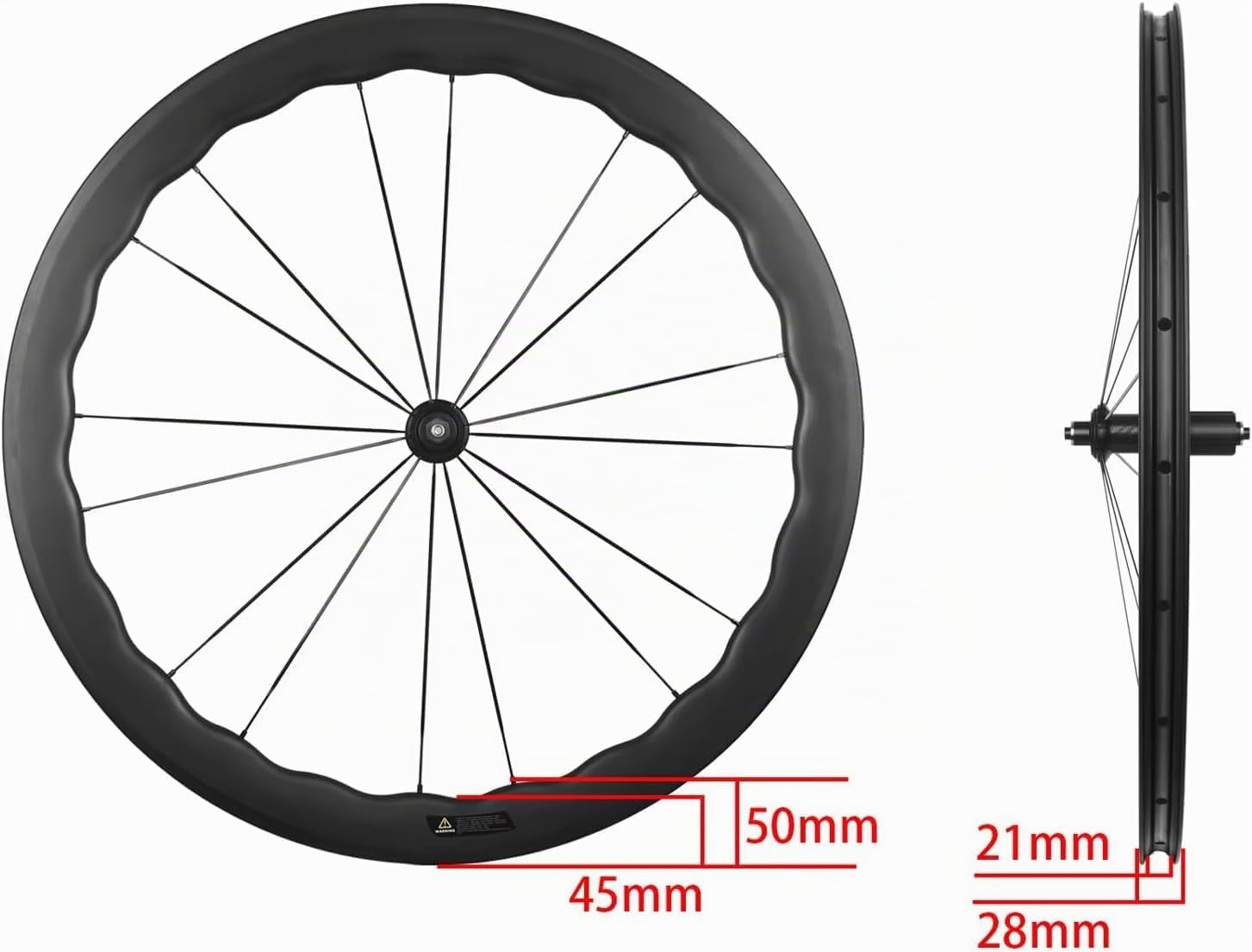 Ruote in Fibra di Carbonio per Bici da Corsa 700C Clincher Set di Ruote 50-45 Mm Superficie Opaca 28 Larghezza QR, Freno C/V, Compatibile HG con Pacchi Pignoni A 7/8/9/10/11/12 velocità