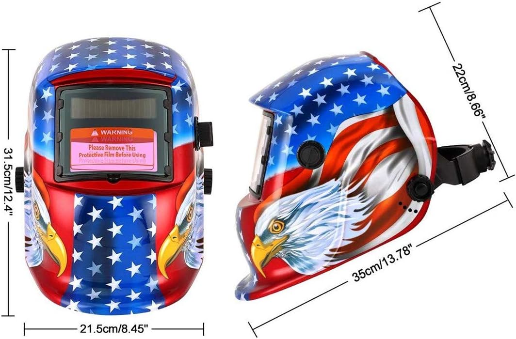 GOTOTOP Solar Powered Welding Helmet Auto Darkening Hood Adjustable Wide Shade Range 4/9-13 for Mig Arc Welder Grinding Plasma Cutting Eagle Design