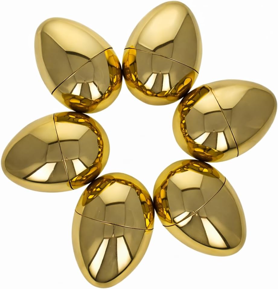 BestPysanky Set of 6 Large Size Very Shiny Golden Plastic Easter Eggs 4 Inches