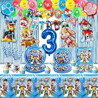 WD2 109PCS Dog Pappteller Kindergeburtstag+Geburtstag Deko, Geburtstag Geschirr Set, Tortendeko Geburtstag, Becher Servietten Tischdecke Set Partygeschirr Geburtstag Kindergeburtstag für 20 Personen