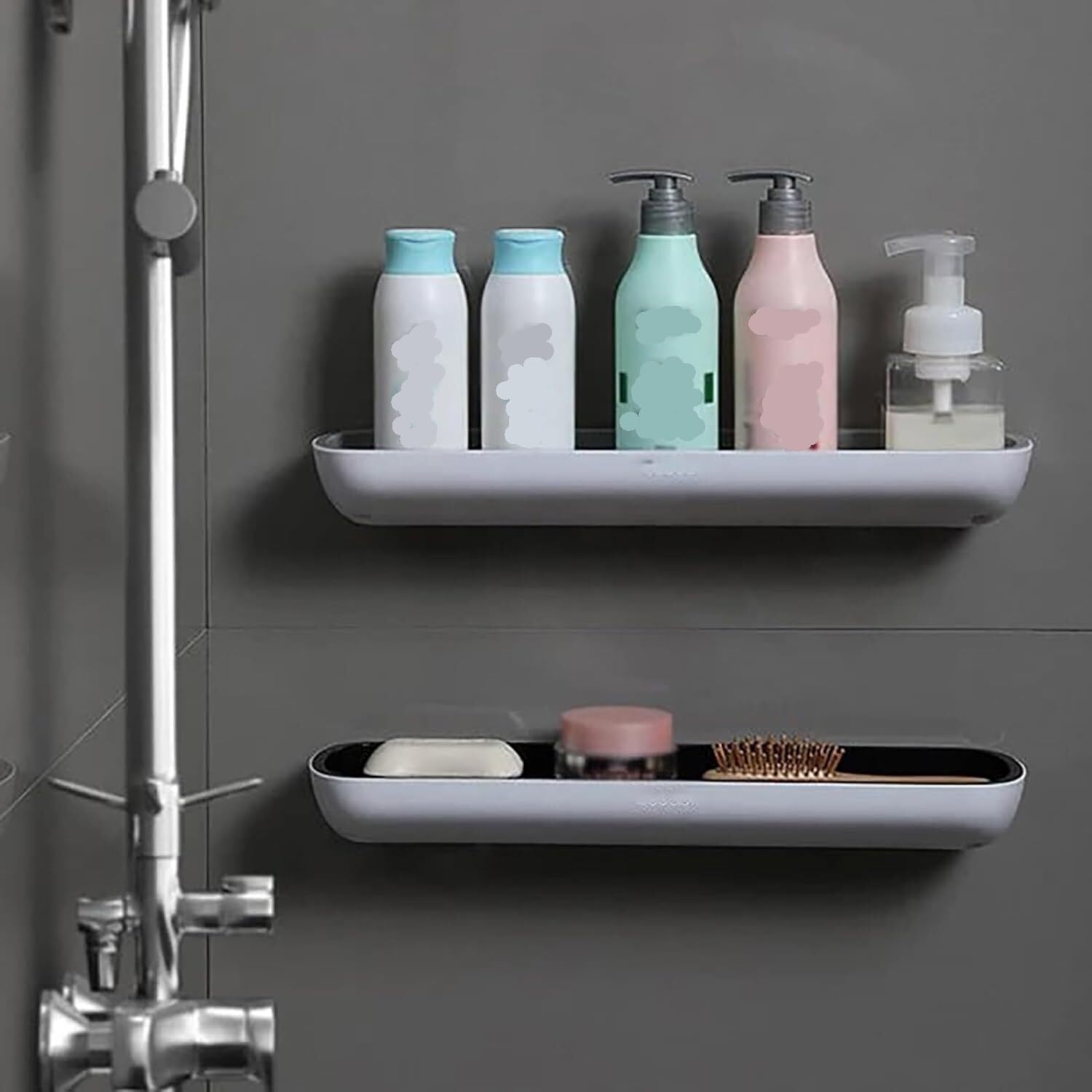 Mensola Doccia Portaoggetti Mensole Sospese Senza Trapano, Mensola Per Doccia A Parete, Mensola Per Bagno Facile Da Montare Mensole Bagno Resistente(Black,42 * 12 * 5.5cm)