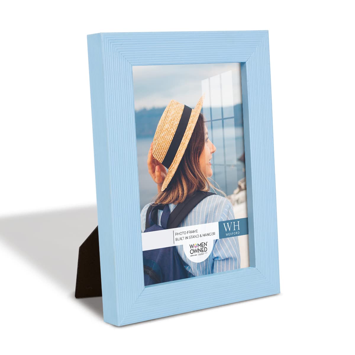 Renditions Gallery 4x6 inch Picture Frame Modern Style Wood Pattern and High Definition Glass Ready for Wall and Tabletop Photo Display, Blue Frame