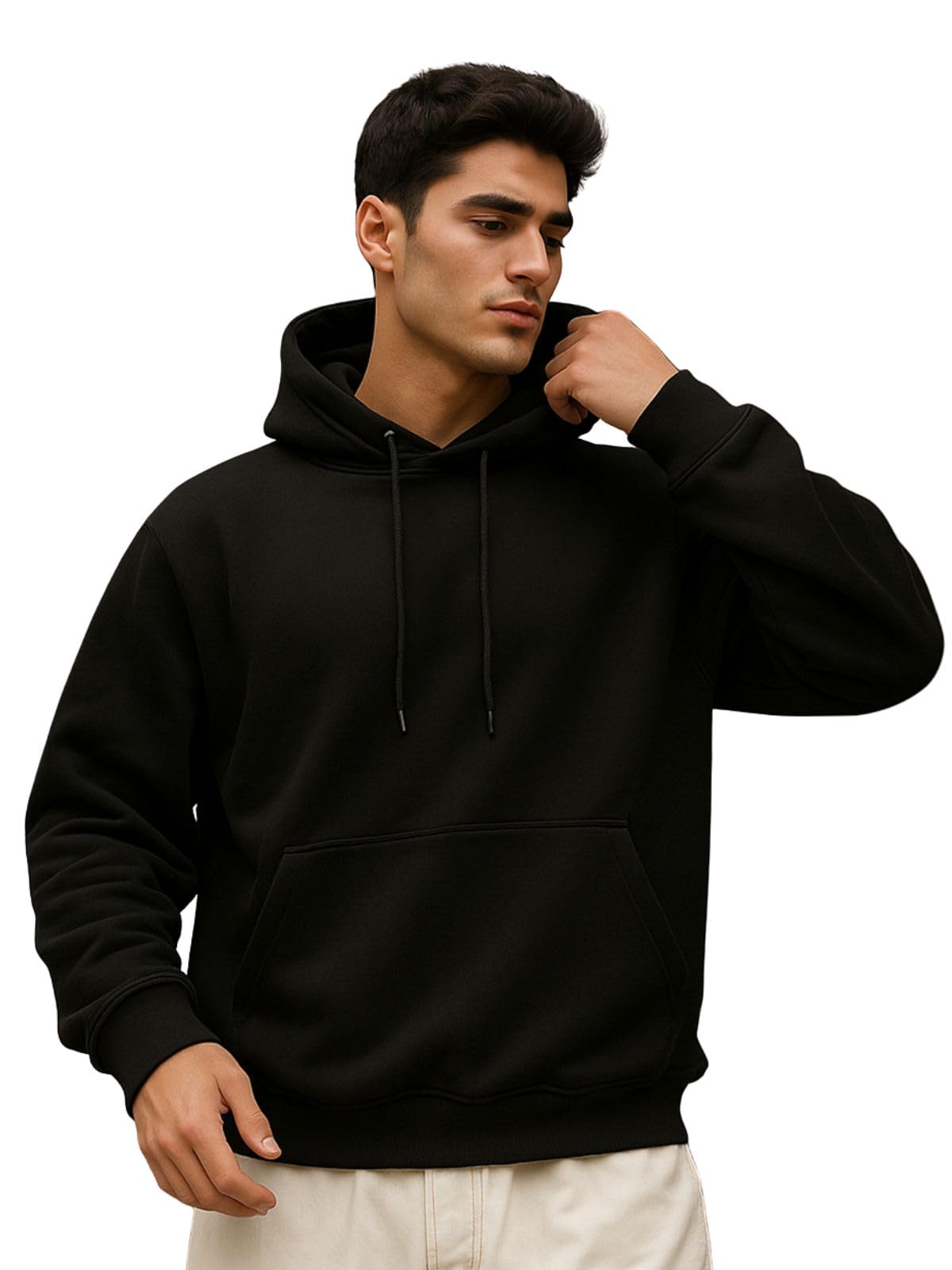 VeirdoCotton Fleece Regular Fit Hooded Sweatshirt Full Sleeves Solid Jumper Hoodie for Men/Boys