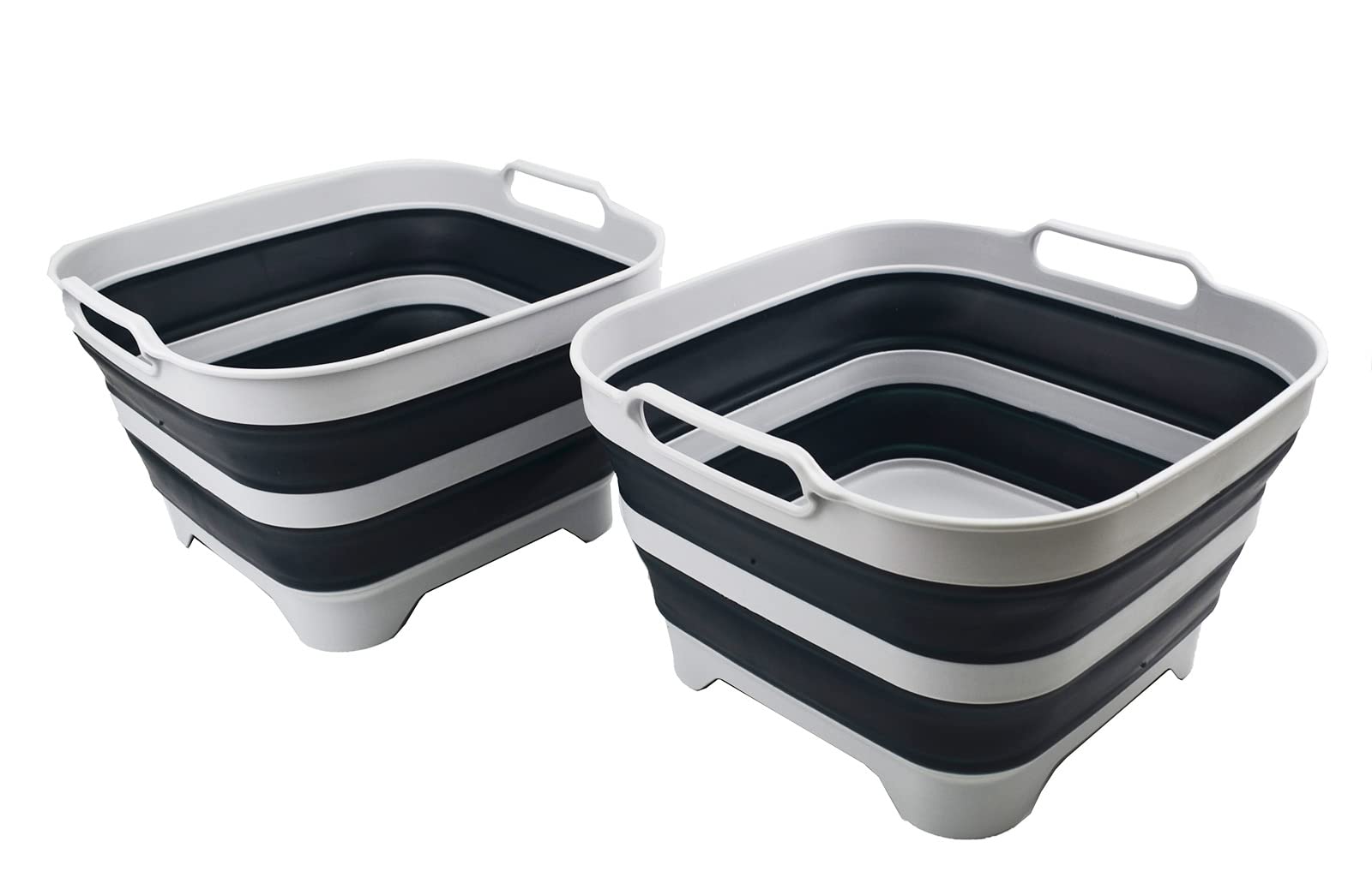 SAMMART Collapsible Dishpan Set Of 2 - 10L Foldable Washing Tub With Drain Plug, Grey/Black - View #6
