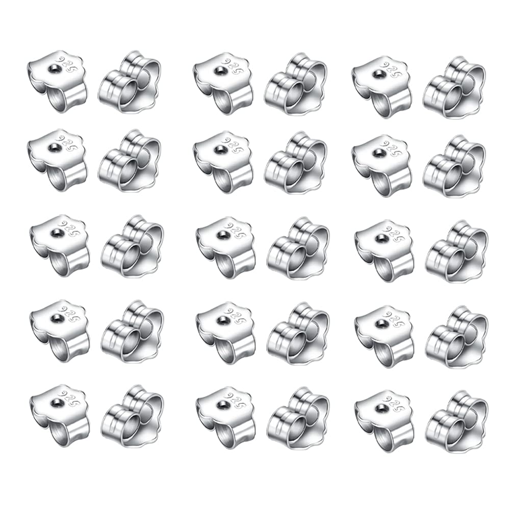 30 Pairs Butterfly Earring Backs, Silver, 60pcs (5.5mm*3.5mm), Secure Ear Locking, 925 Sterling Silver Electroplated Alloy