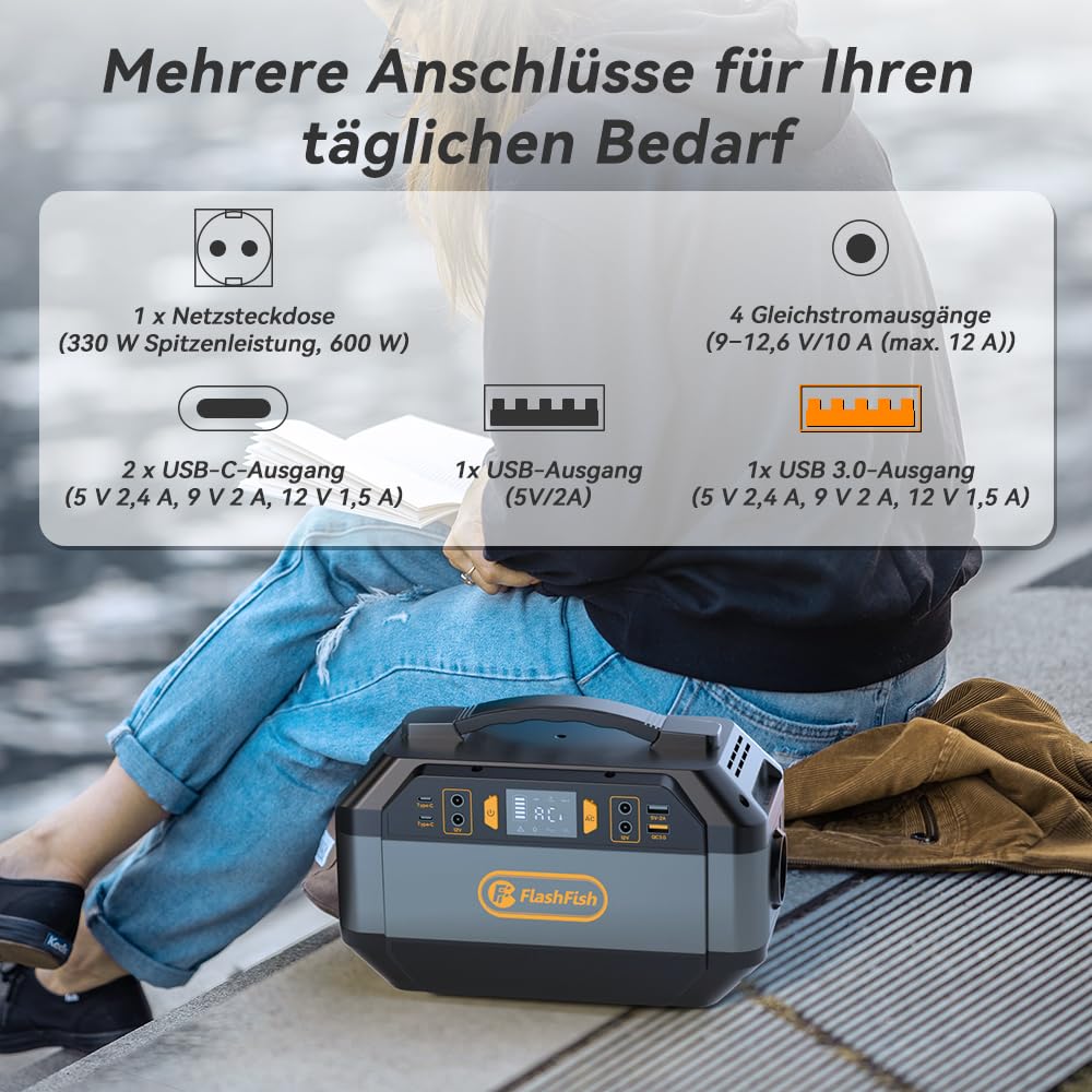 FlashFish - Stazione di alimentazione da 288,6 Wh con pannello solare, 100