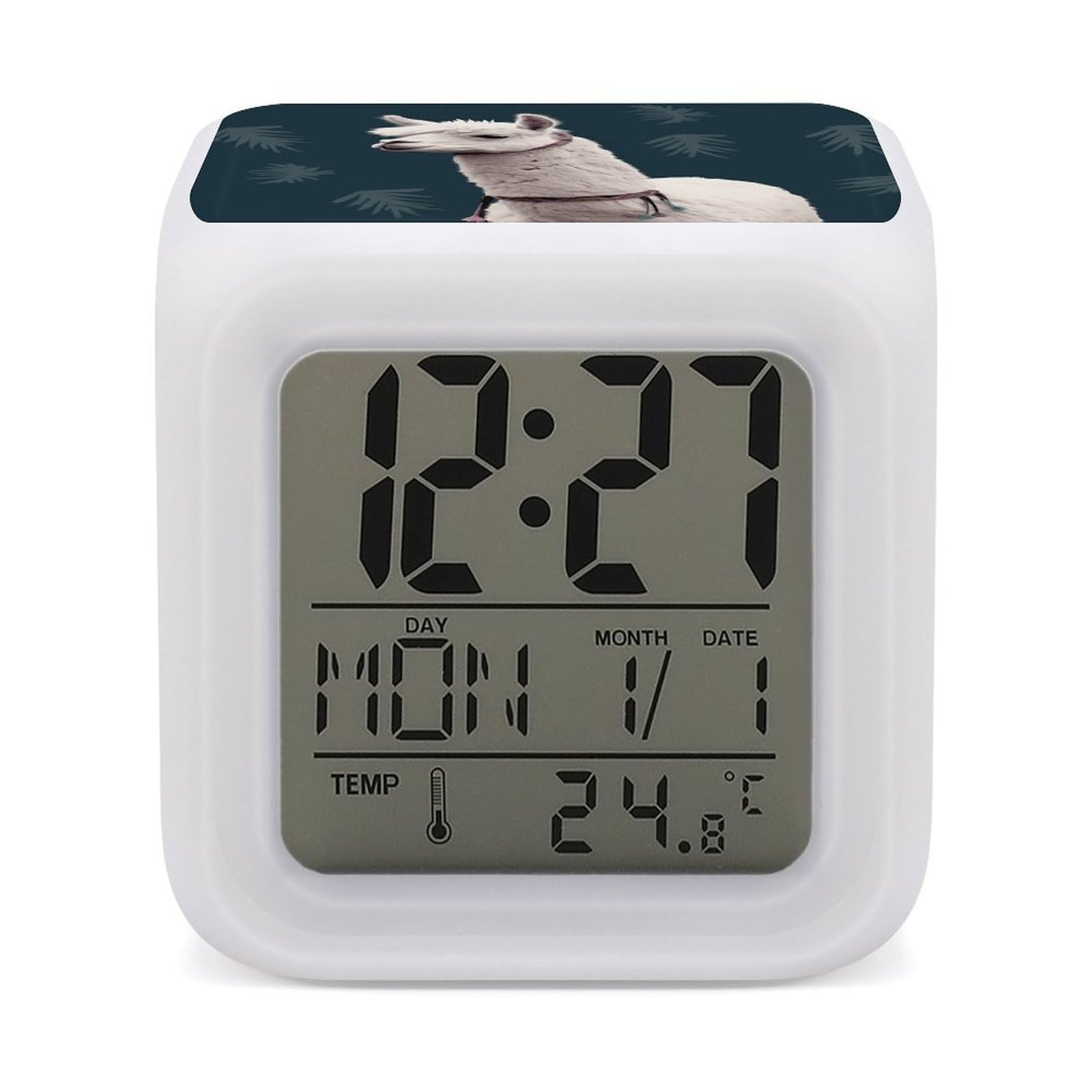 JTREHY 7 Color Changing LED Digital Alarm Clock,Alpaca Llama Printed Wake-up Clock with Temperature Display Home Decoration Alarm Clock for Bedroom Office