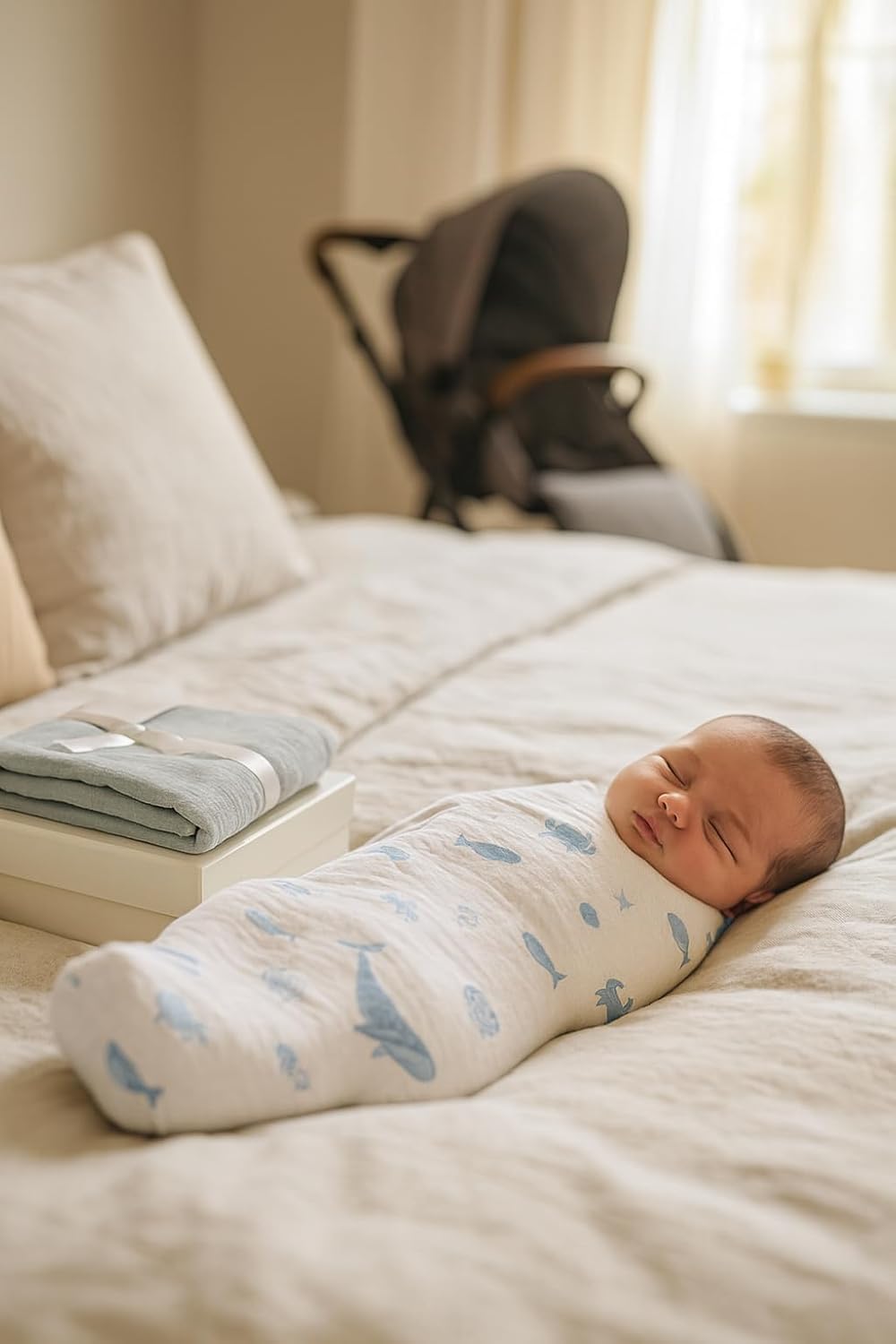 SUNSHINE & SNUGGLES Soft 100% Cotton Swaddles for Newborns, 2- Pack - Large, Breathable Baby Blanket - Versatile, Durable Muslin Swaddle Blankets - Perfect for Moms