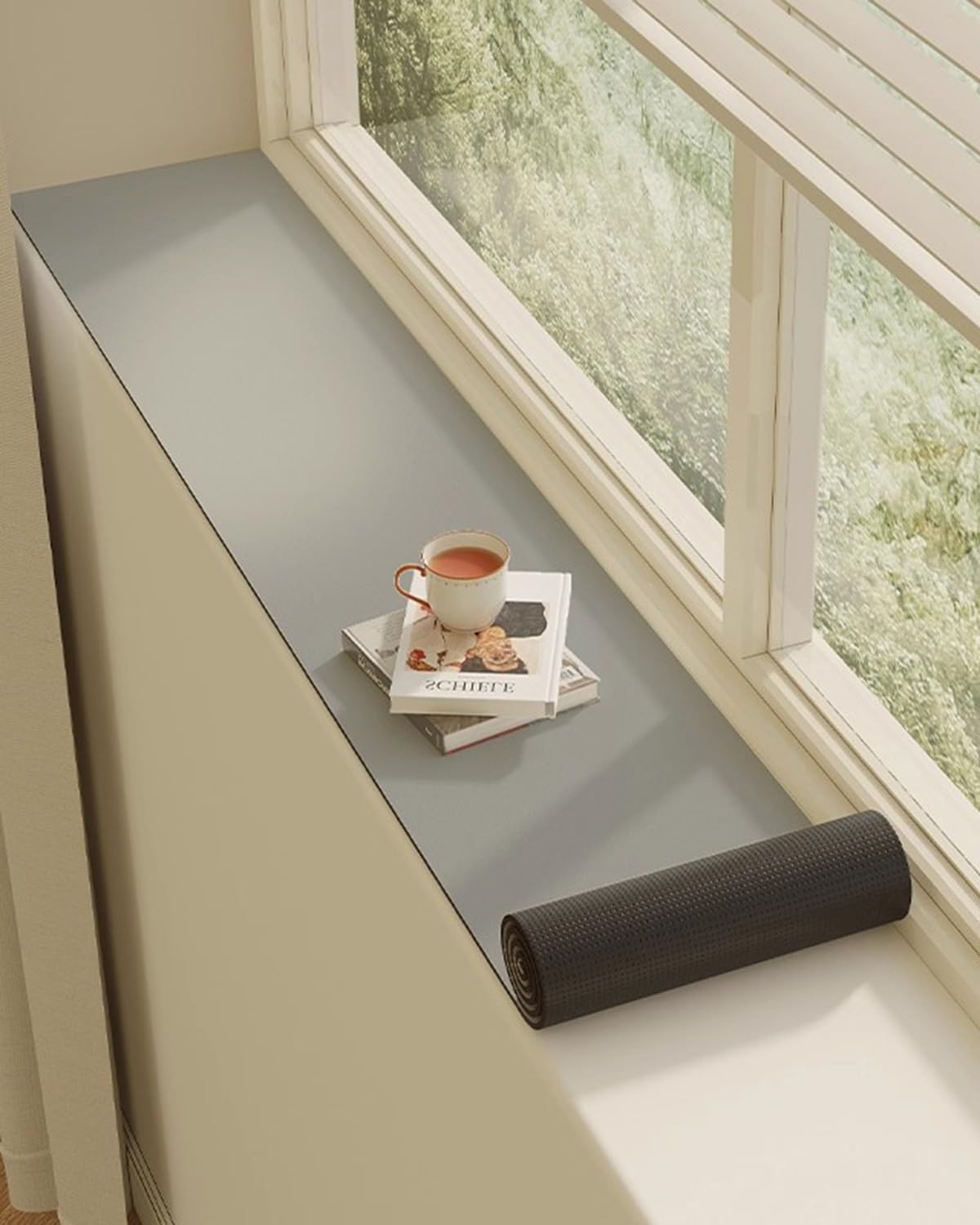 Pure Colour Windows Seat Cushions Grey, Concise Window Sill Protector Mat with Non Slip Backed, Potted Plant Waterproof Liner Pad Guard(180x40cm/71x16in)