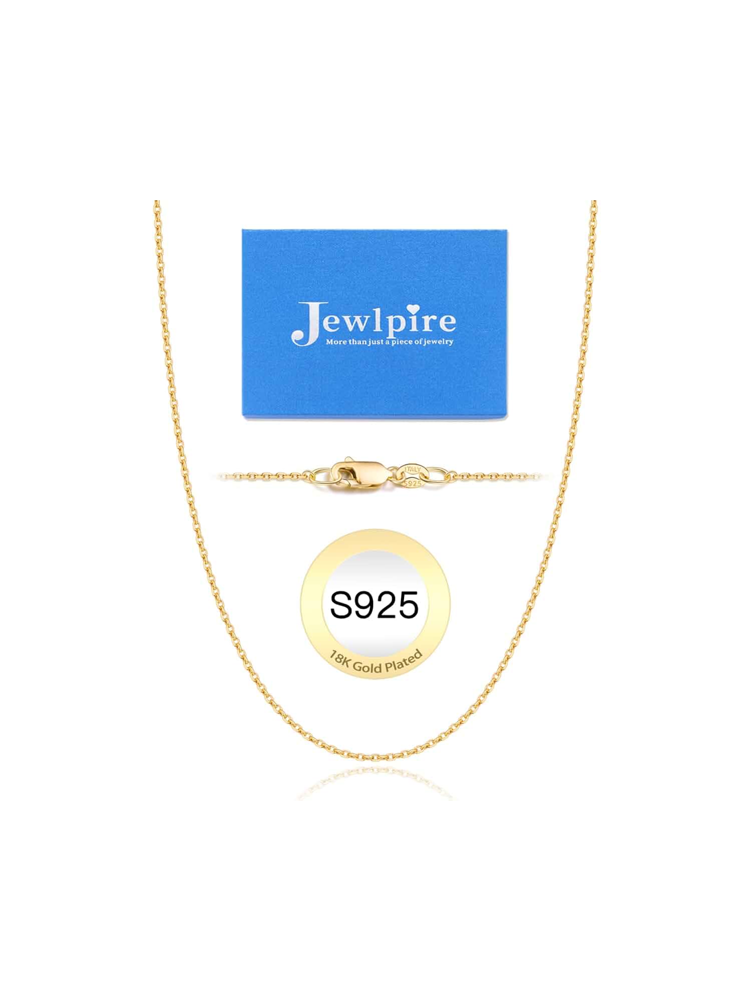 Jewlpire 18k Gold Plated 925 Sterling Silver Chain Necklace for Women, 1.3mm Thin & Dainty & Sturdy Cable Chain Necklace Women's Chain Necklaces 14/16/17/18/20/22/24 Inch