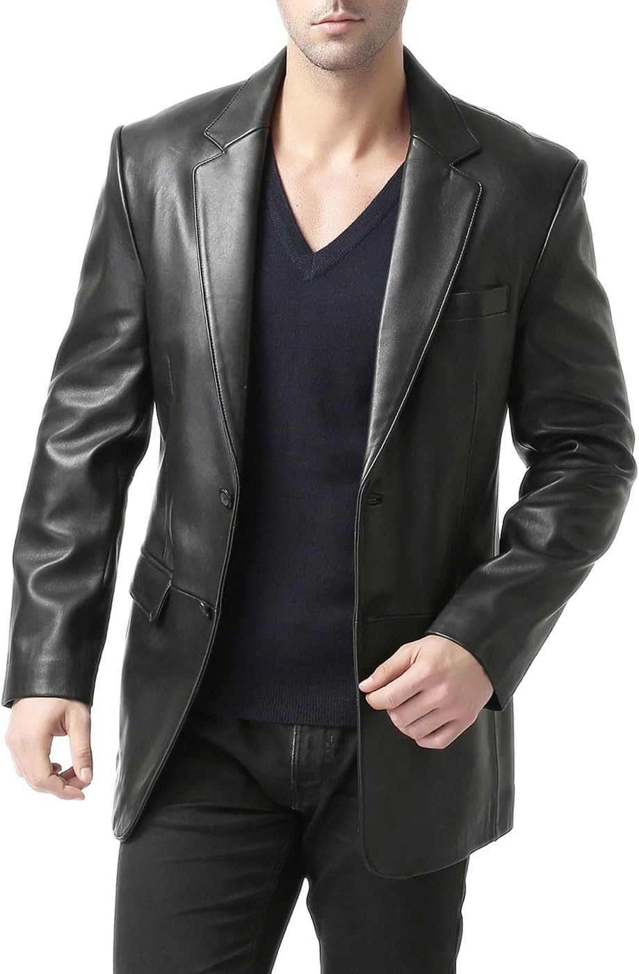 BGSD Men Edward 2-Button Lambskin Leather Blazer Sport Coat Jacket (Also available in Big and Tall and Short)