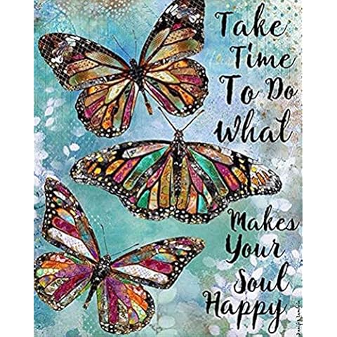 DIY 5D Full Drill Diamond Painting by Number Kits for Adult Arts Craft Canvas Paint with Diamonds Crystal Embroidery Painting for Home Wall Decor - Butterfly Words Title ( 40X30CM) Cover