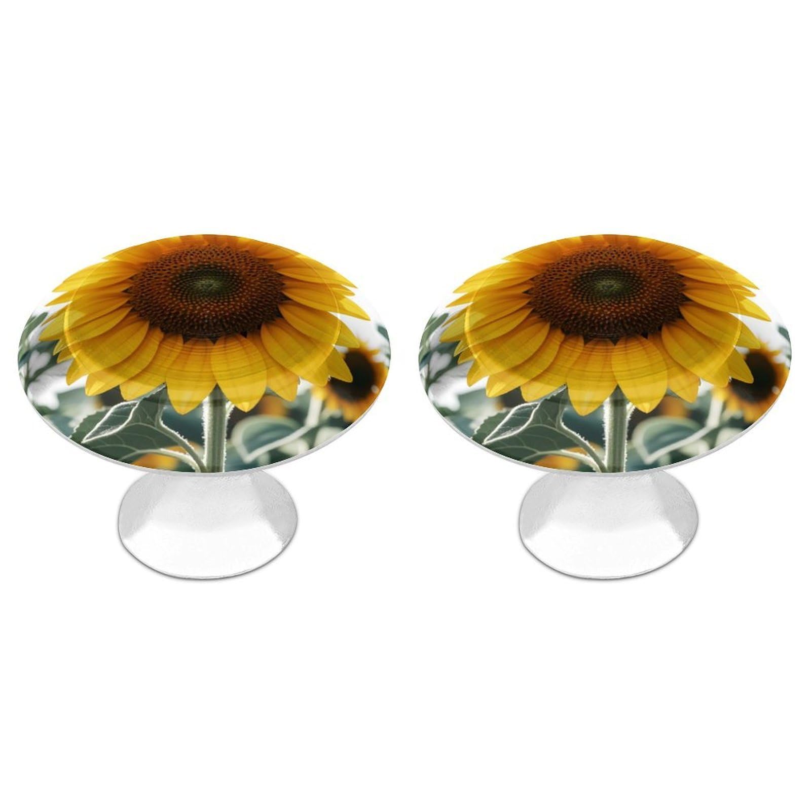 FekiLoot Bloom Sunflower Cabinet Knobs 2 Pack Stainless Steel Round Dresser Drawer Knobs Kitchen Drawer Hardware Dresser Knob Closet Door Pulls Cabinet Handles for Cupboard Drawer Pulls