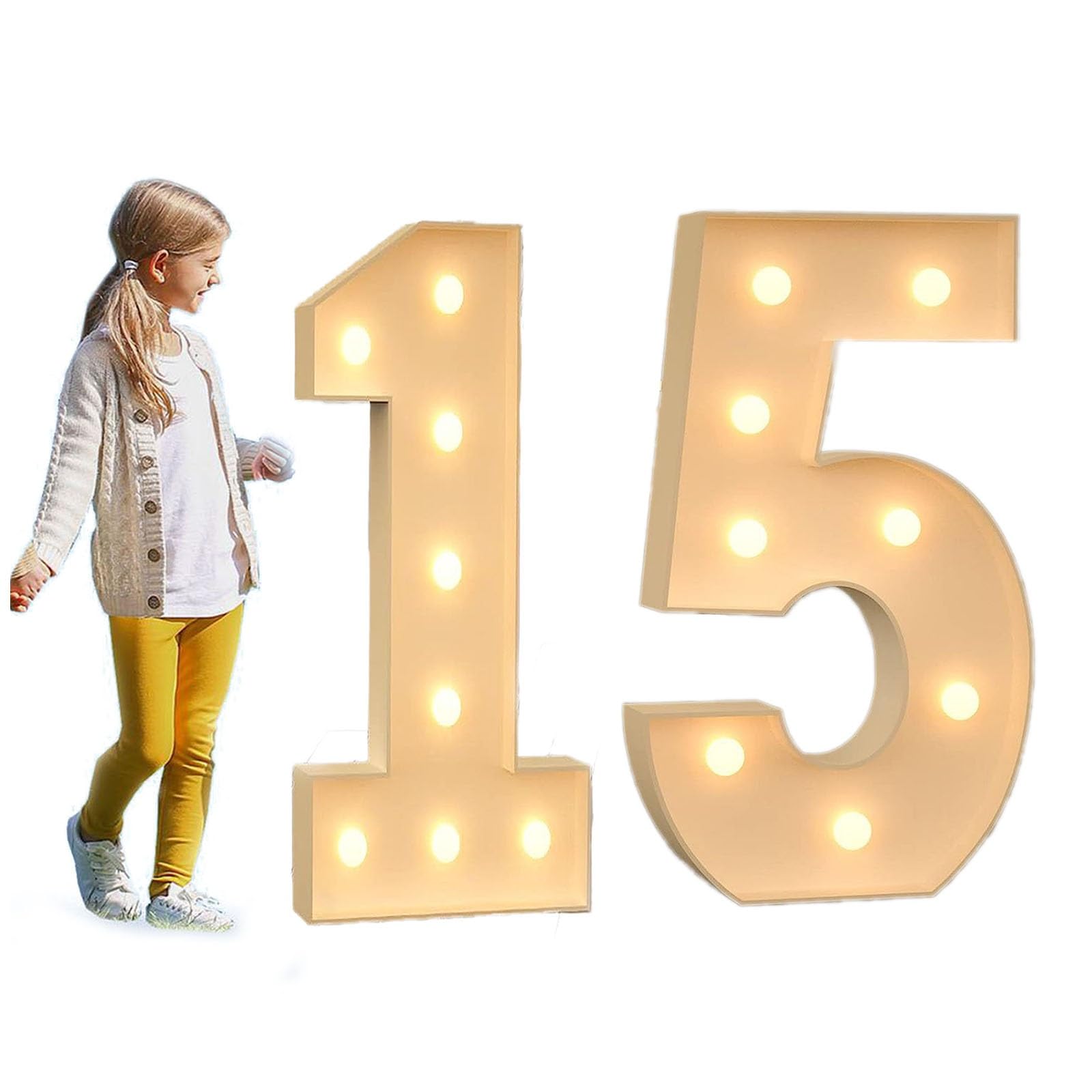 4FT Marquee Light Up Numbers LED Large Lighted Marquee Numbers Pre-Cut Frame Mosaic Numbers for 18th 80th Birthday Anniversary Wedding Party DIY Decoration (Color : Number 15)