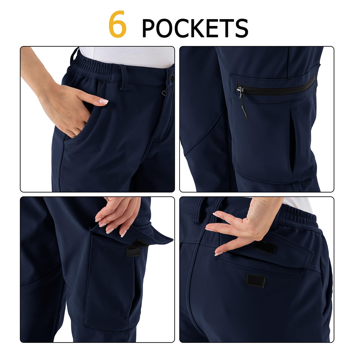 Rdruko Pantaloni cargo da donna foderati in pile, impermeabili, invernali, caldi, casual, per passeggiate, escursionismo, sci, lavoro all'aperto