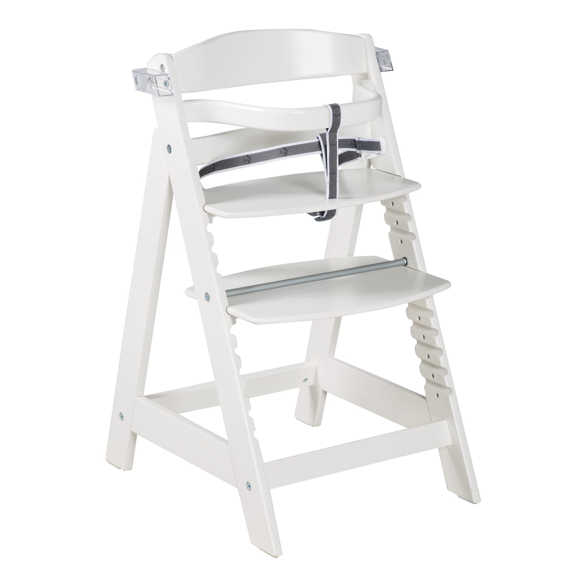 roba Seggiolone per Neonati Evolutivo Sit Up Click e Fun + Vassoio Rimovibile - Altezza Regolabile - con Barra di Protezione - Ergonomico - Legno Naturale Laccato Bianco