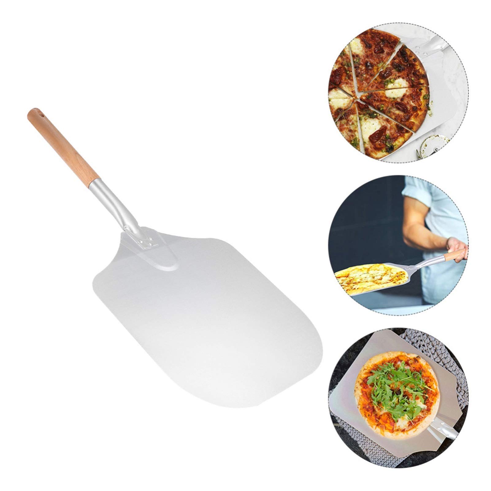Łopatka do pizzy 1 szt. Drewniana rączka Łopatka do pizzy Aluminiowa łopatka do pizzy Podnośnik do pizzy do restauracji (Rozmiar: 65x30,5x2,5 cm) ()
