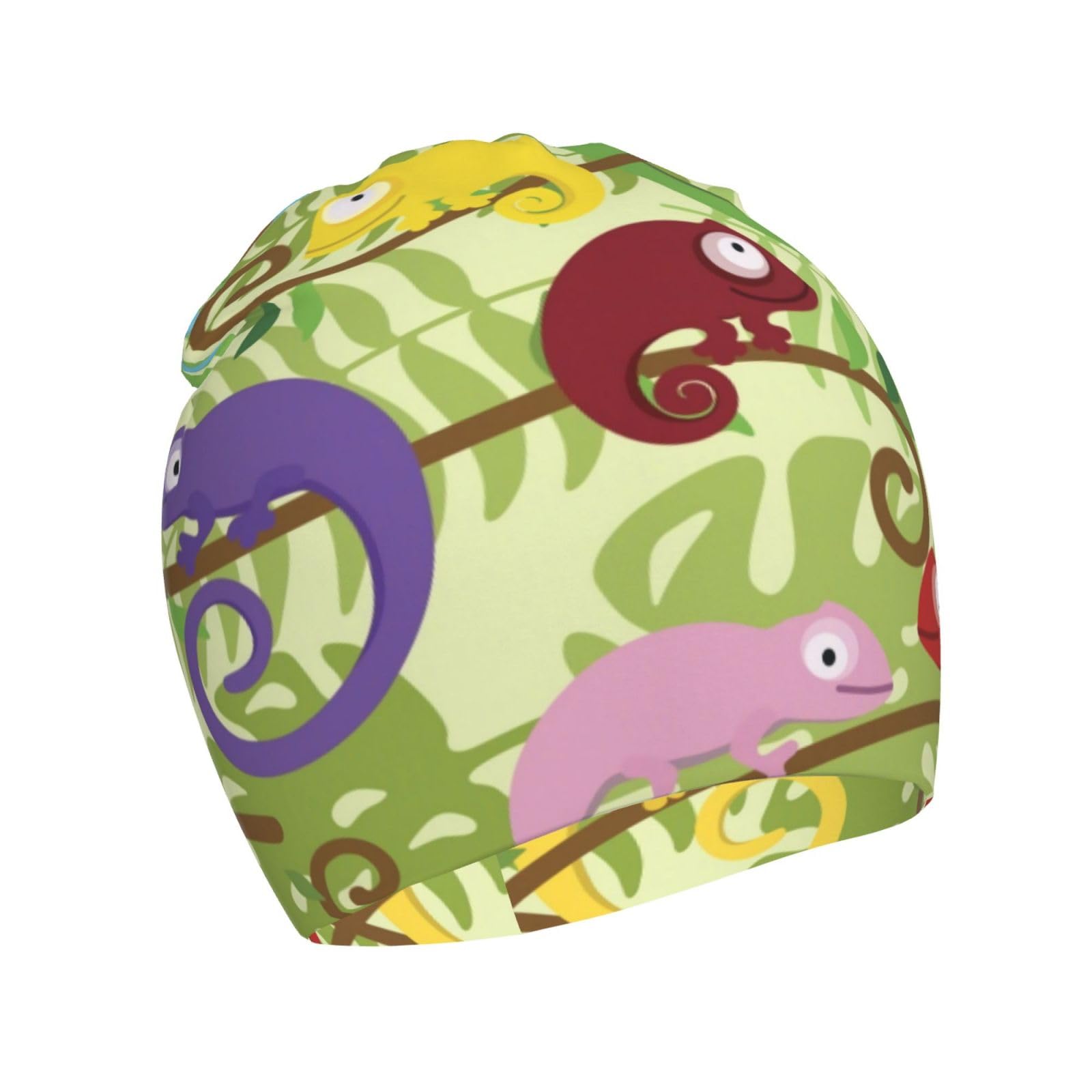 Green Lizard Chameleon Pattern Kids Beanie Hats Warm Knit Beanie Cap Skull Caps Gifts Decor for Boys Girls
