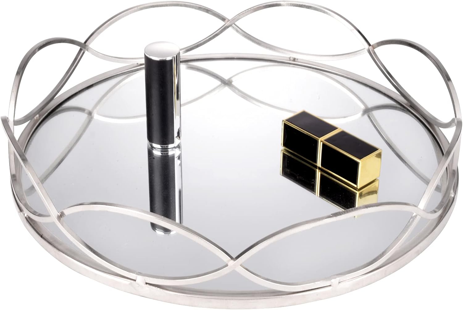 FUIN 12" Round Metal Mirror Perfume Tray, for Bathroom