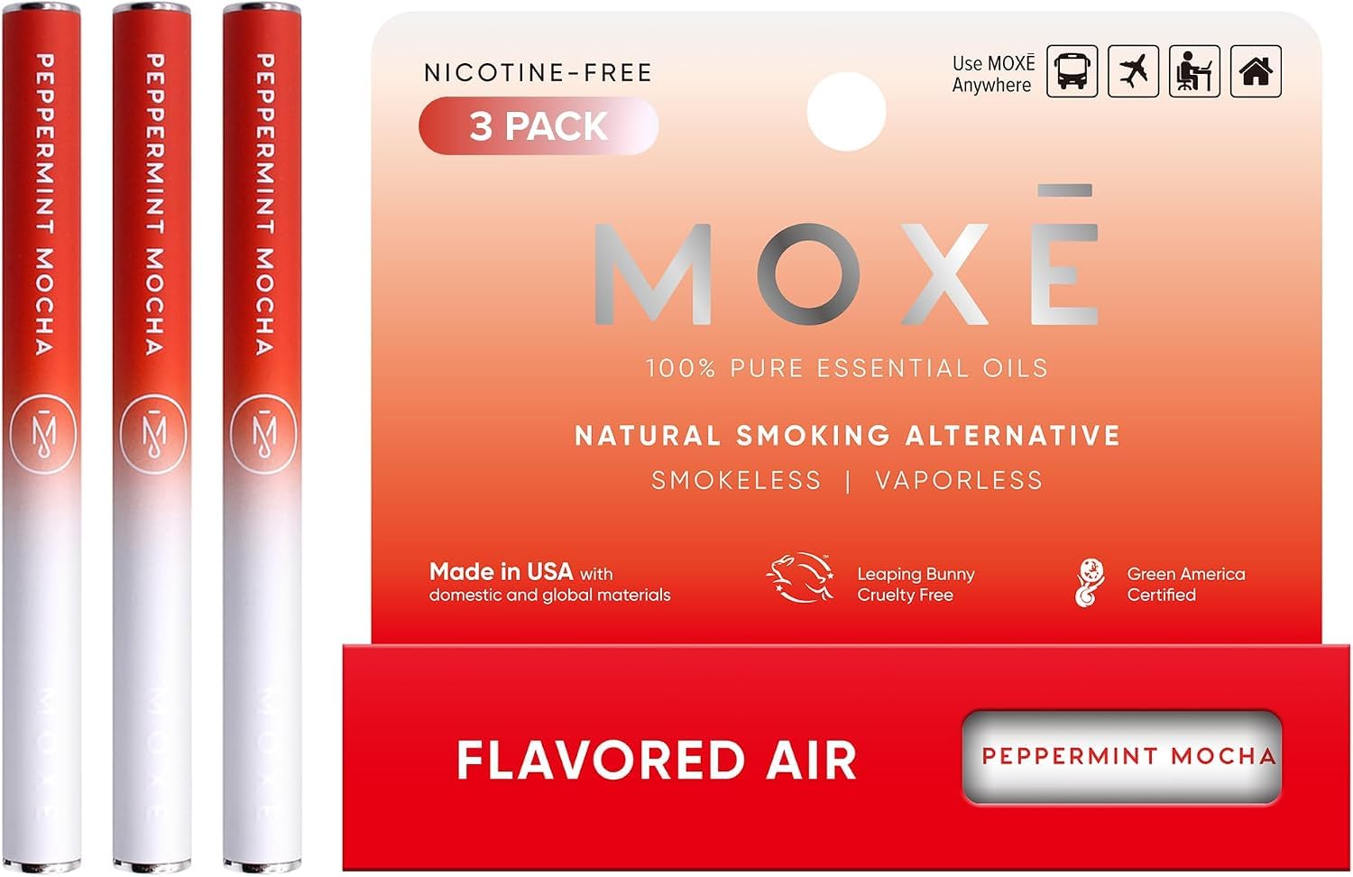 MOXE Natural Mochamint Smokeless Inhaler, Non-Electric Craving Relief, 3PK