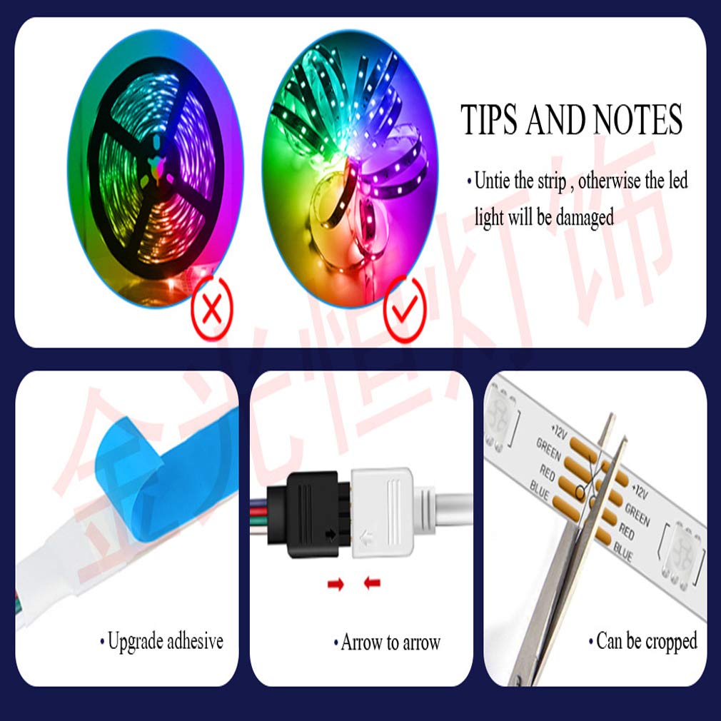 Tira Led Rgb 5M, Luces Led Smart 5050 Control APP Habitacion Con Controlador Wifi Sincronizar Música 44 Teclas Control Remoto RF Luz De Ambiente Para El Hogar Dormitorio Habitación TV Fiesta ,10m/33ft