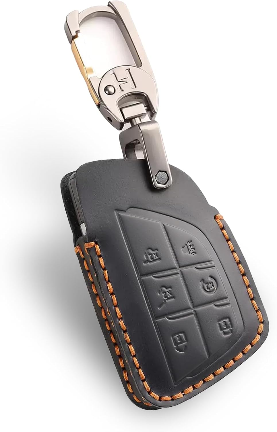 Leather Key Fob Cover for Chevy, Retro Smart Fob Protection Case Compatible with 2021 2022 2023 2024 2025 Chevy Tahoe Suburban GMC Yukon Denali Sierra Silverado Buick (Black, 6 Buttons)