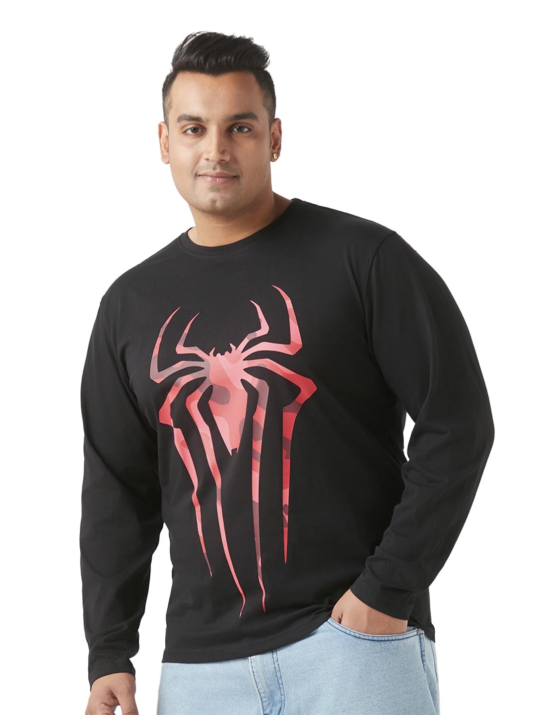 bewakoof Plus Official Marvel Merchandise Spider-Man Men's Graphic Print Regular Fit Full Sleeve Round Neck Cotton Plus Size T-Shirt-picture-12