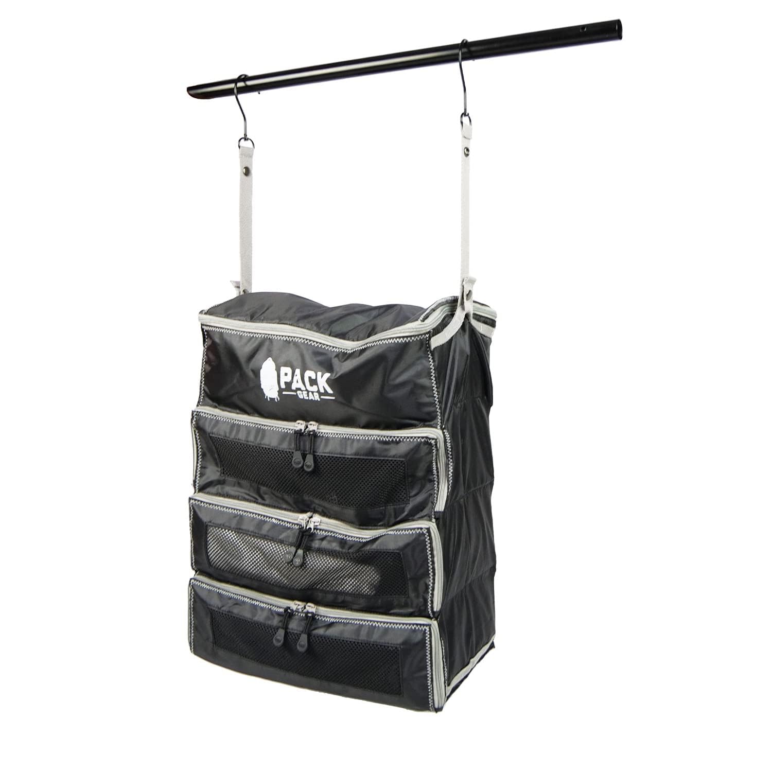 Pack Gear Wiszący organizer do bagażu podręcznego, dopasowany do każdej walizki kabinowej, kostki podróżne z siateczkowymi okienkami ułatwiającymi odnajdywanie ubrań, czarny, rozmiar M