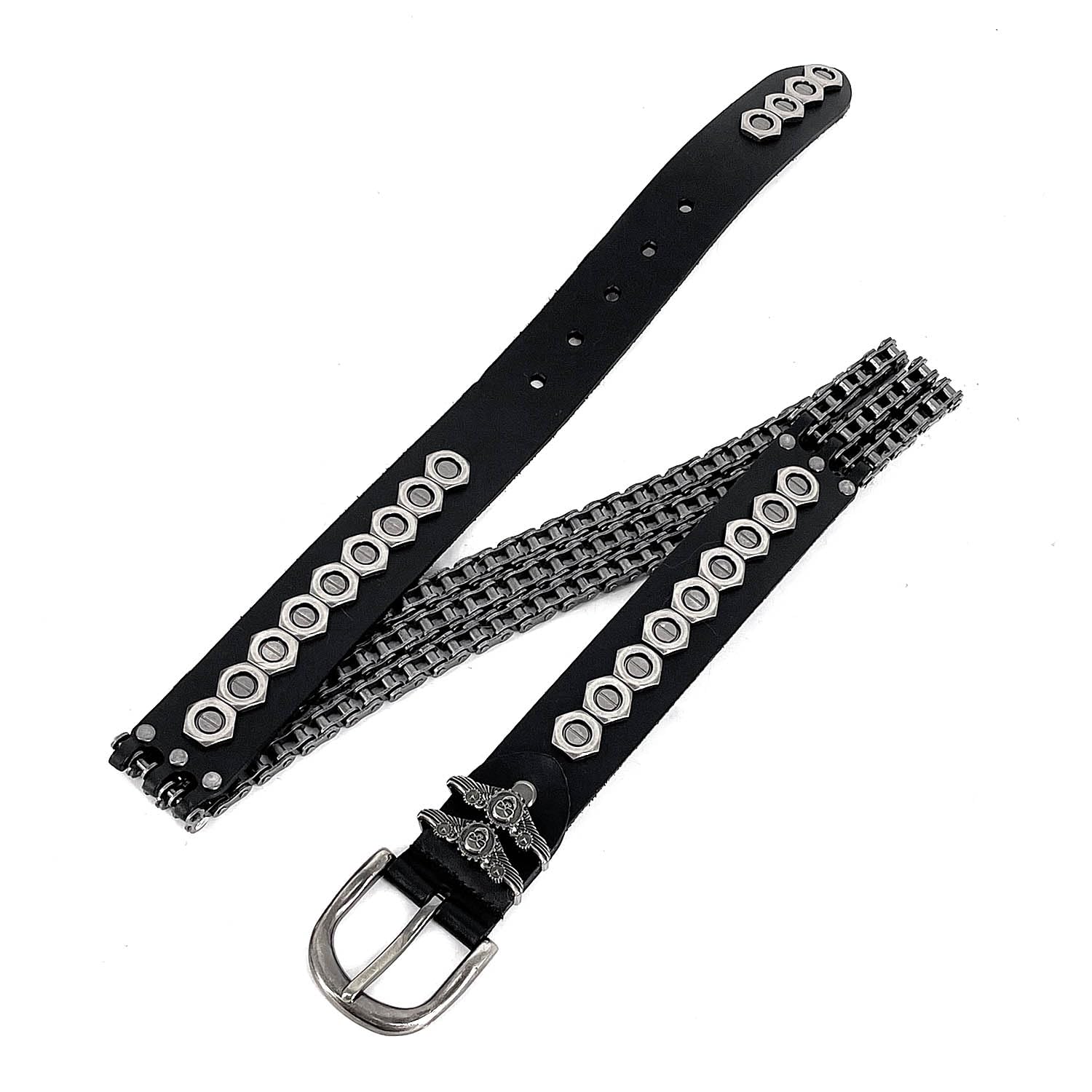 Heavy Motorcycle Chain Belt Genuine Leather Belt For Men Biker Nut Bicycle Chain Waistband