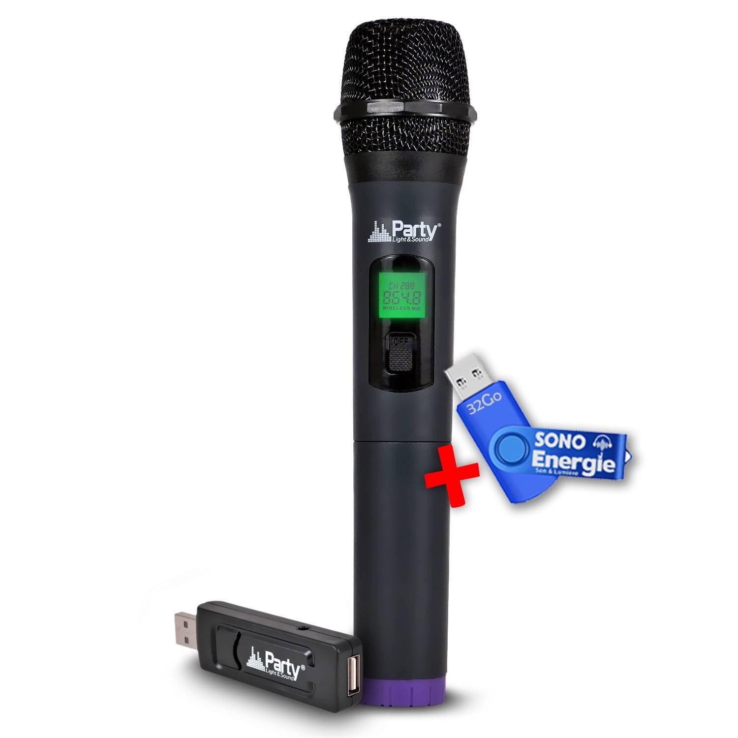 Party Sound & Light Sono Micro Main sans Fil avec écran Digital UHF Via USB - PA Sono DJ LED+Clé USB 32G