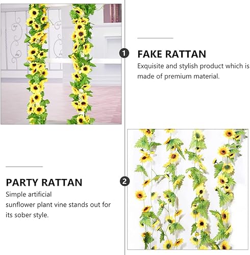 Miniatura 2 de ABOOFAN Guirnalda de boda 2. simulación de vid de flores artificiales, patrón de hojas verdes, girasol amarillo, patrón de hojas verdes, decoración