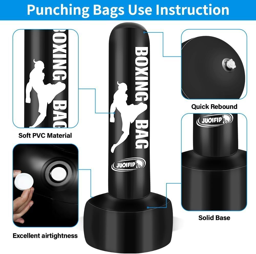 Sacco da boxe in piedi per adulti 180 cm Heavy Bag con supporto Sacco da box gonfiabili Attrezzatura indipendente per l'allenamento di MMA Muay Thai Fitness da usare all'aperto al coperto