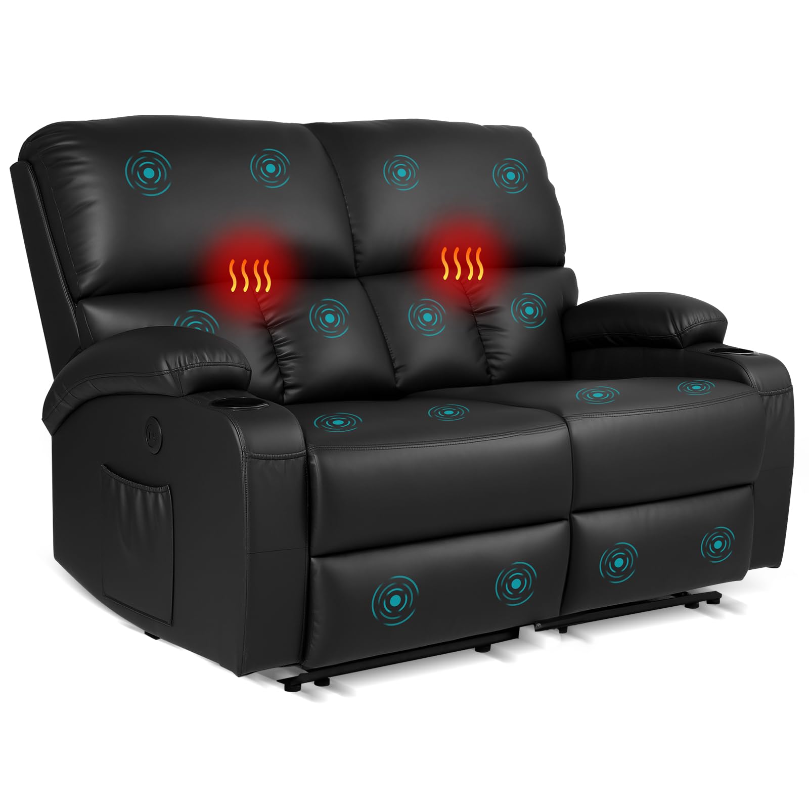 CHABATREE Home Theater Seating,RV Recliner Sofa with Massage and Heat,Manual RV Recliner Loveseat with USB/Cup Holders and Side Pocket for Living Room,2 Seater Black