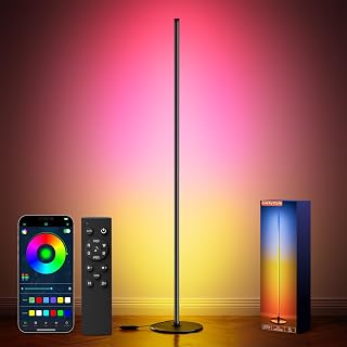 luckystyle Smart RGB Corner Floor Lamp,Bright LED Tall Modern Floor Lamp with APP and Remote,Ambient Lighting Color Changing Standing Lamps with Music Mode and Timing for Living Room,Bedroom,Party - Amazon product rated Grade A