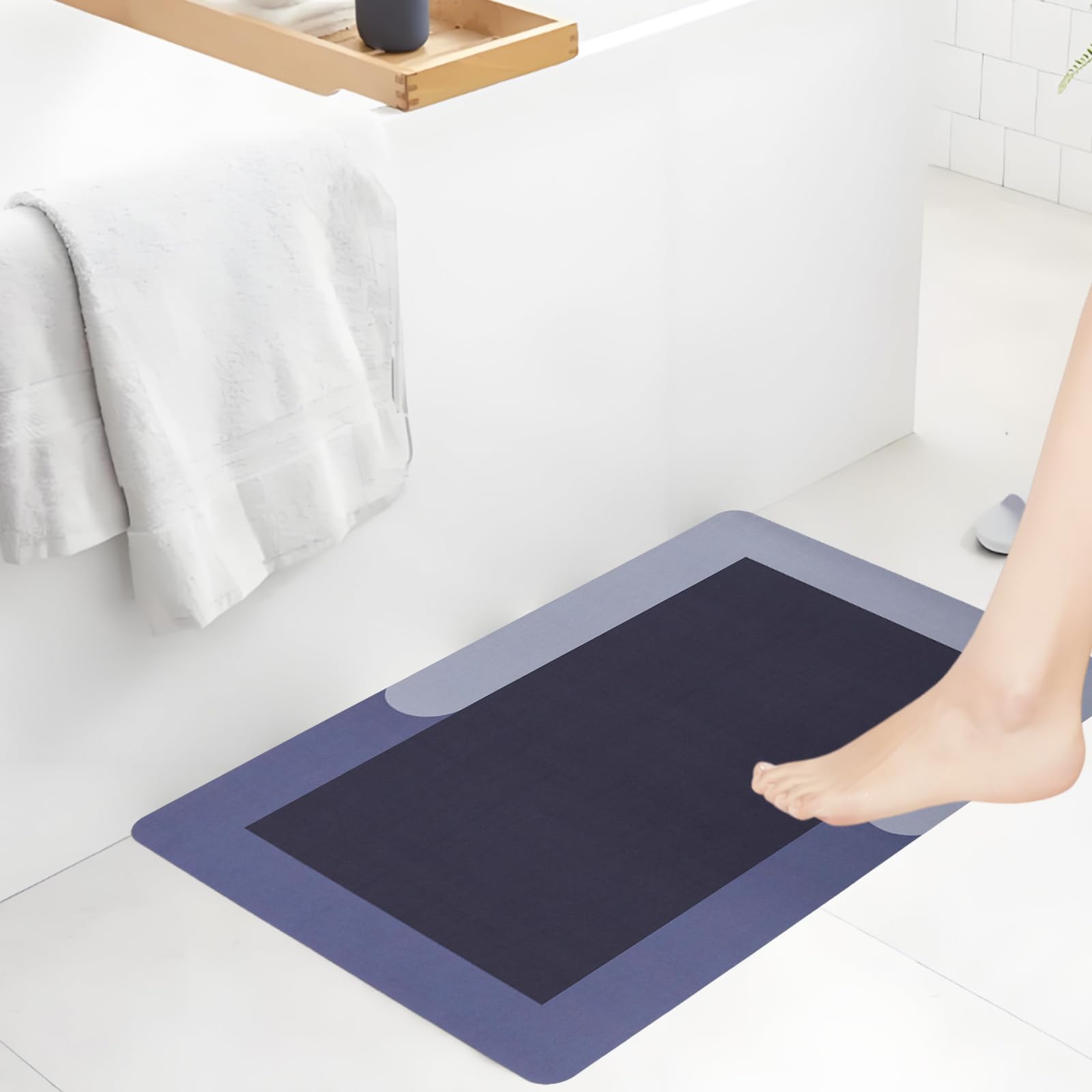 Thin Bath Rug 16x24 Bathroom Mat Quick Dry Non Slip Bathroom Rug Rubber Mats Blue