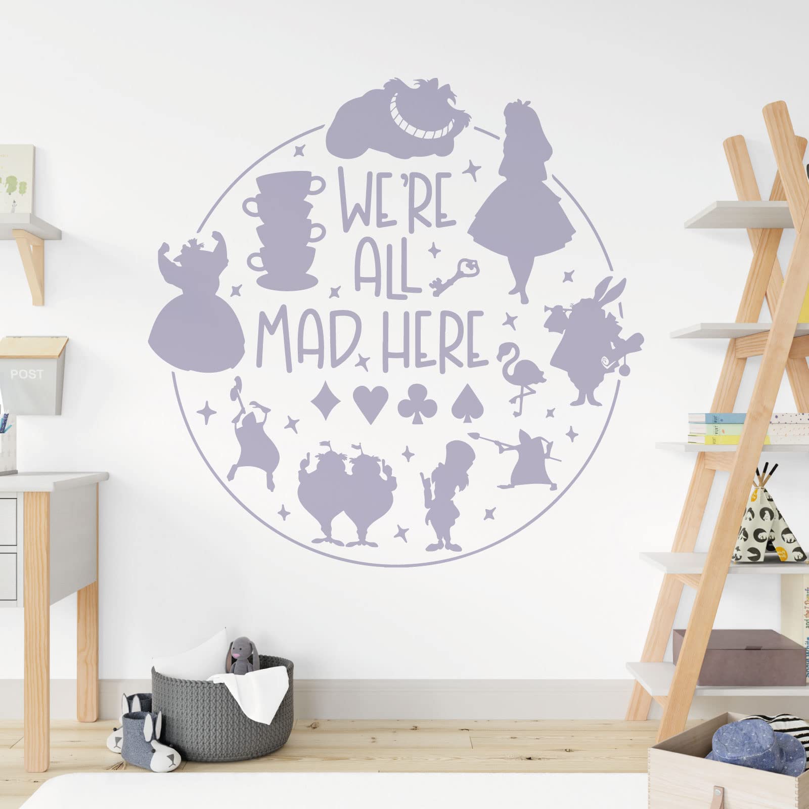 We're All Mad Here - Alice in Wonderland Story - Book Film Quote Decal Wall Sticker [Large] [Light Grey]