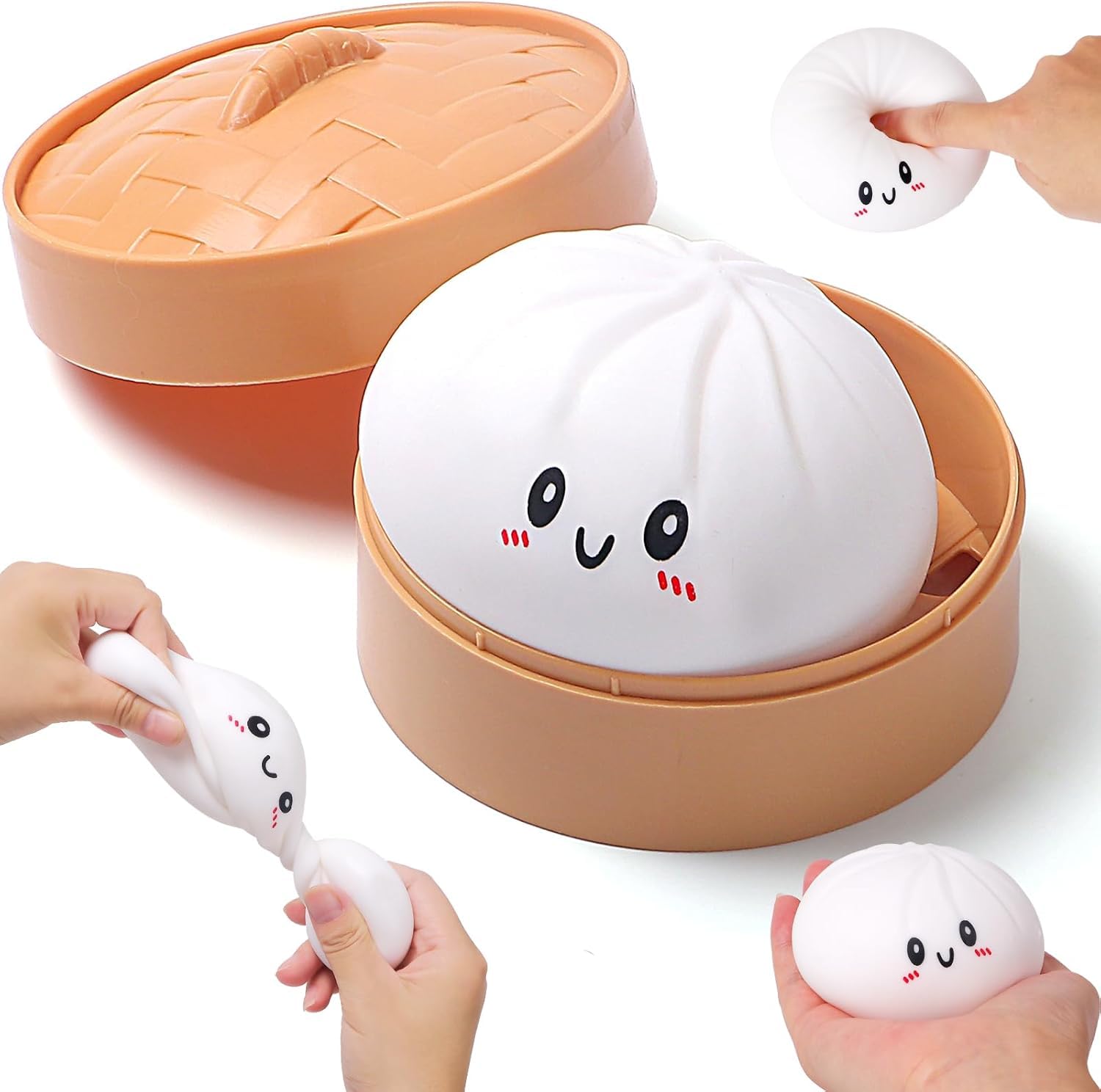SQUEEZY DUMPLINGS Squishy Raviolo BAO BUN - sensoryczna zabawka do wyciskania stresu - 1 losowy kolor losowy - rozmiar 8,5 cm długości i 6 cm wysokości
