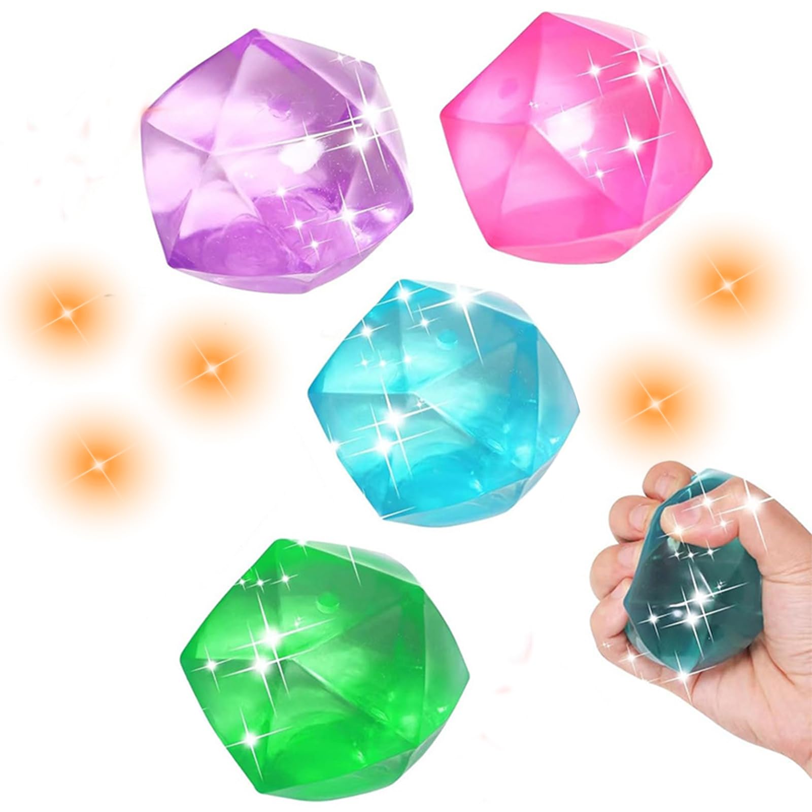 4 PCS Squishy Fidget Toys, Sugar Ball Fidget, Fun Pressure Ball, Relieve Anxiety and Stress, Boys and Girls Squeeze Candy Ball Toy, Squishy Cube for Party School Gift, Diamonds Ice Cube