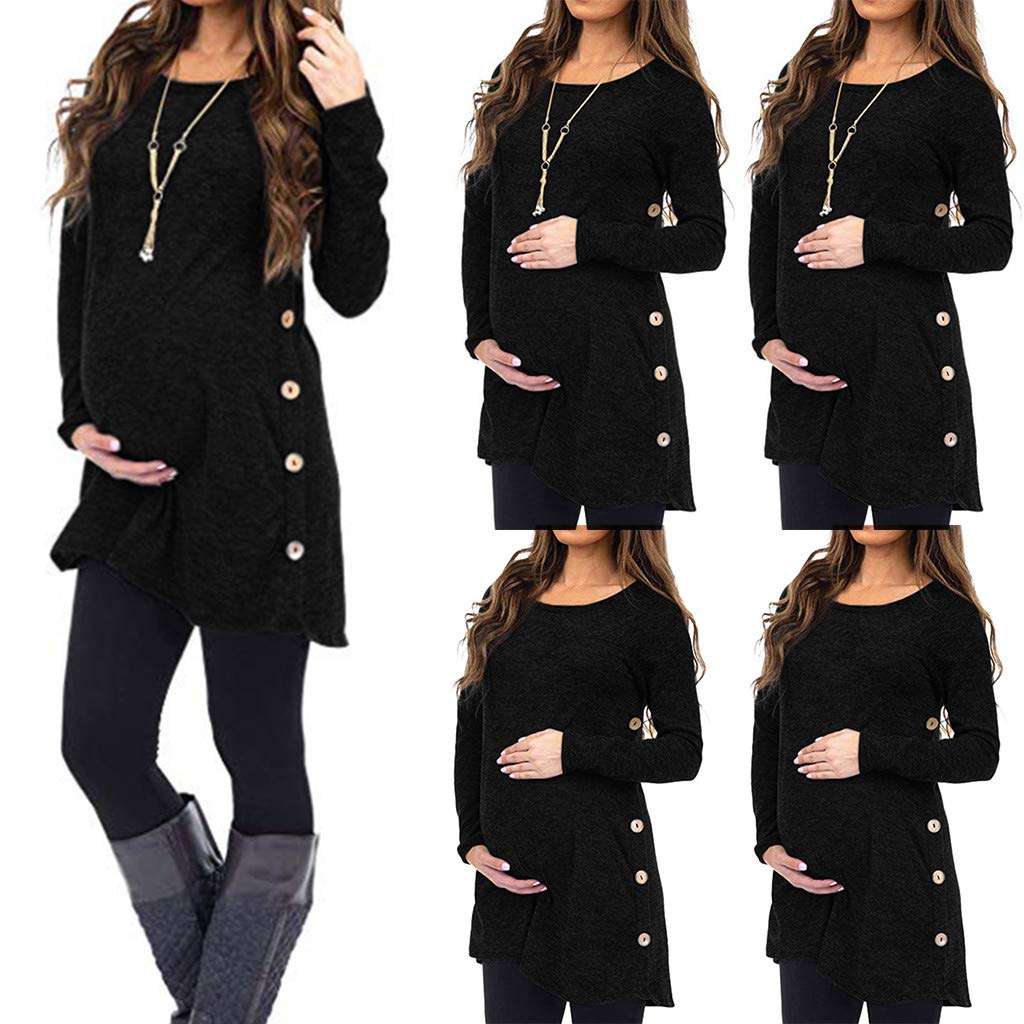 Langarm-Tops für Damen, Schwangerschaft, lange Ärmel, einfarbig, Bluse, Knopf, Herbst, Winter