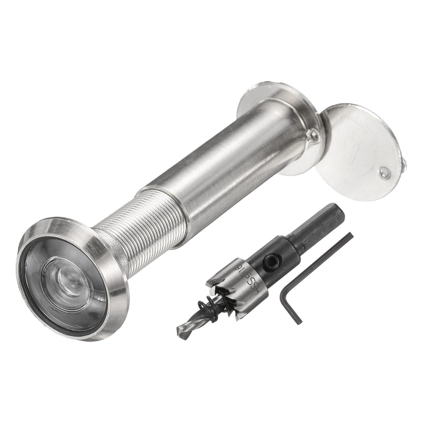 sourcing map Door Peephole, Door Viewer Peephole with 16mm/0.63'' Drill Bit Kit Fit 2-3/5'' to 4-1/8'' Front Door 200 Degree Wide Angle Peepholes Reverse Privacy Covers, Nickel Brushed