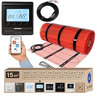 Warmcoin Elektrische Fußbodenheizung 160 W/m² 3,8 mm Dick - Verschiedene Größen 0.5m² - 15m² - Selbstklebende Unterboden Heizmatte für Laminat, Vinyl, Fliesen, Parkett - Set mit WLAN Thermostat, 15m²