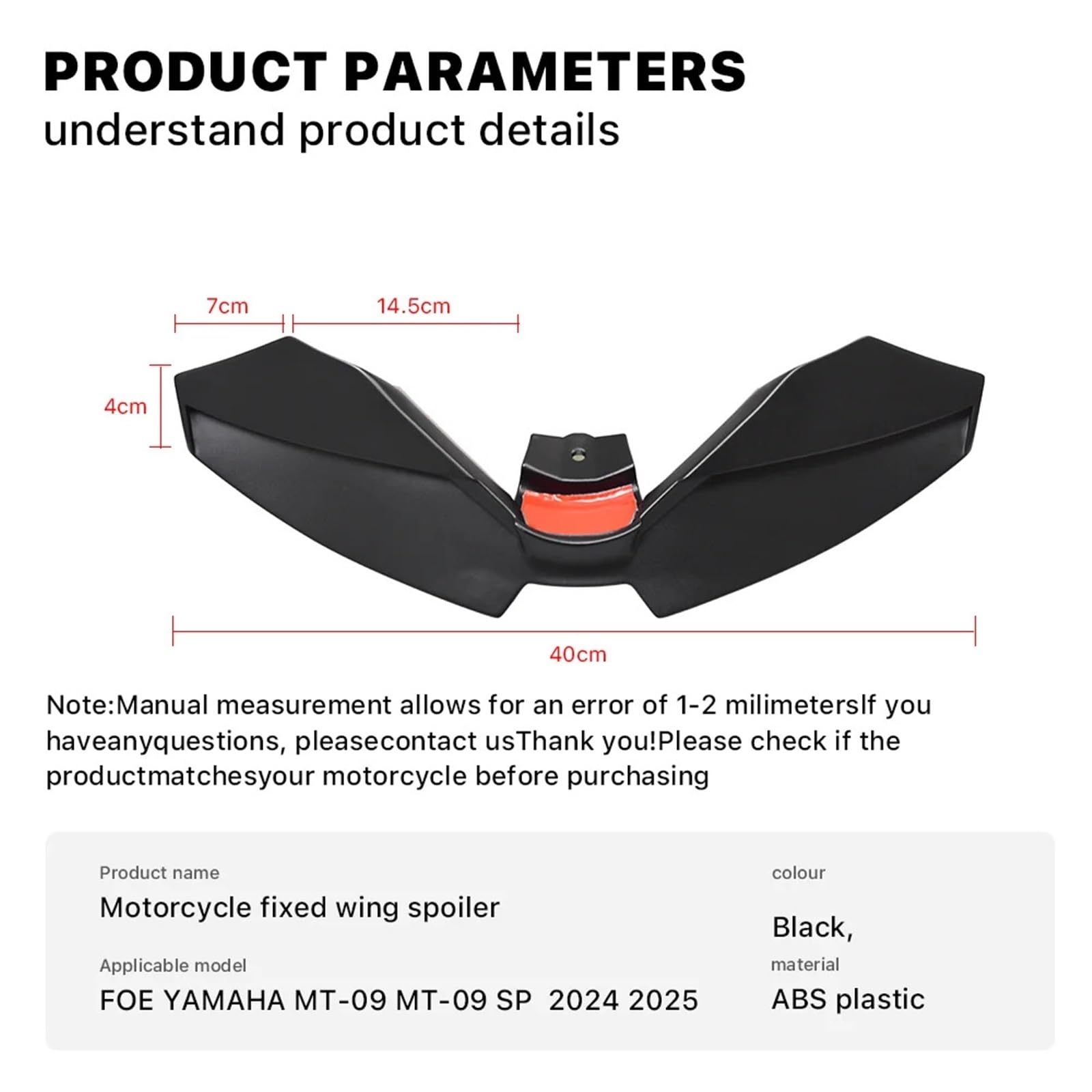 Front Bumper Splitter dachowy Pasuje do Yamaha MT-09 2024 2025 Małe Winglety Spoiler Aerodynamiczny Skrzydło Akcesoria motocyklowe Stałe skrzydło Owiewka