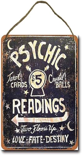 Miniatura 1 de Lecturas psíquicas $5 tarjetas de tarot bolas de cristal colgante decoración - 8 X 12 pulgadas metal estaño cartel