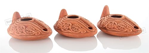 Lote de 3 réplica bíblica antigua antigua antigua lámpara de aceite antiguo Judaica Hanukkah regalo