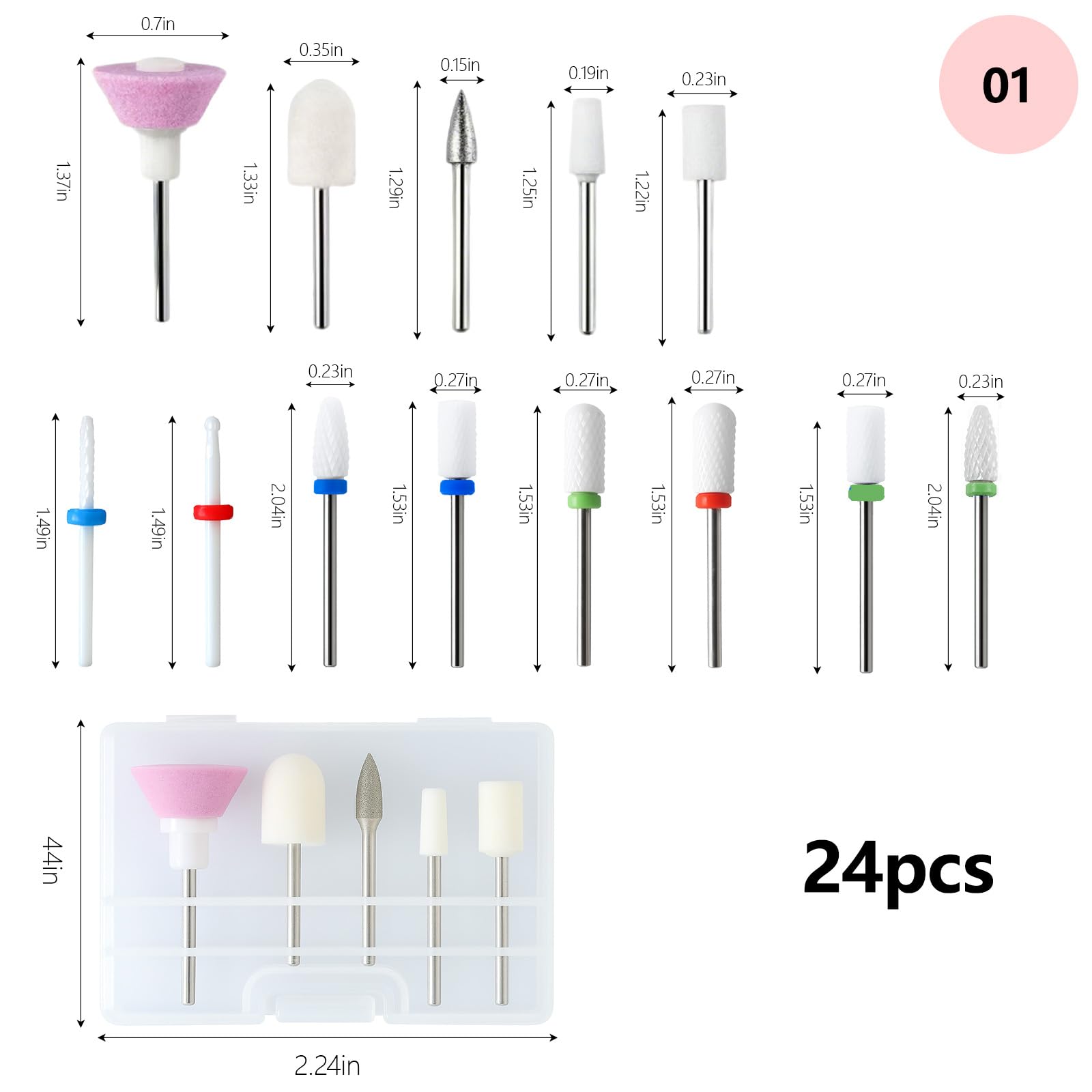 24Pcs Nail Drill Bit Set, Professional Ceramic & Diamond Carbide Bits for Acrylic/Gel Nails, Cuticle Remover - Image 2